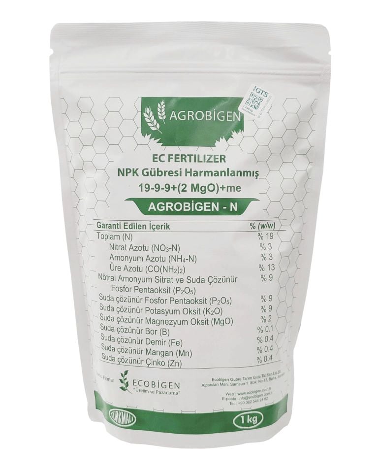 AGROBİGEN-N NPK Gübresi Harmanlanmış 19-9-9+(2MgO)+me 1kg