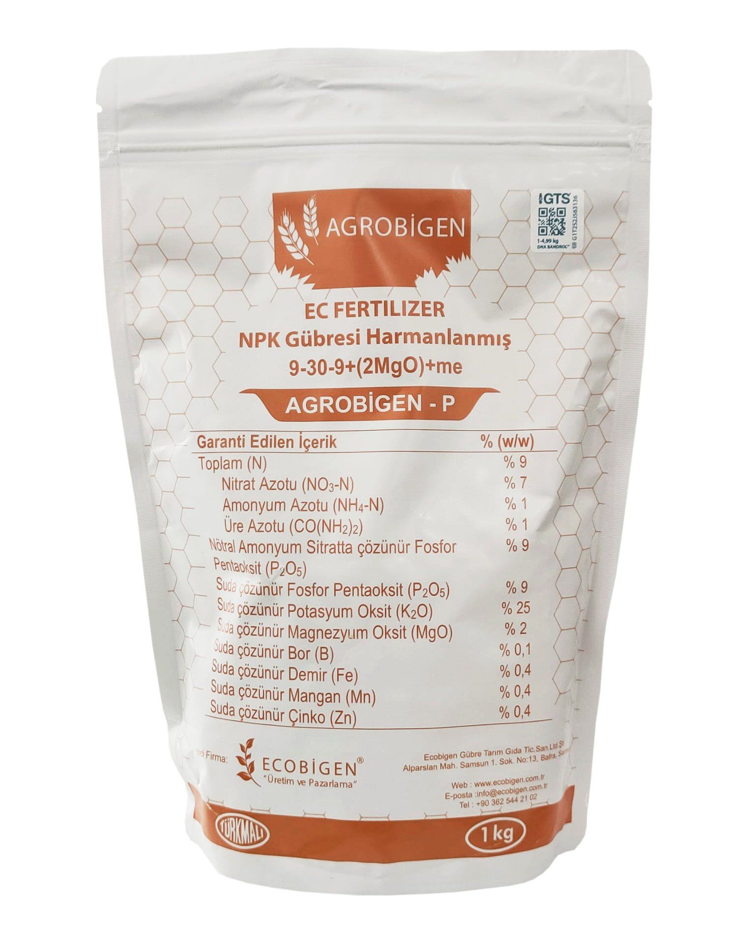 AGROBİGEN-P NPK Gübresi Harmanlanmış 9-30-9+(2MgO)+me 1kg