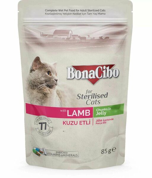 Jöleli Kuzu Etli Pouch Kısırlaştırılmış Yetişkin Kedi Yaş Maması 85gr