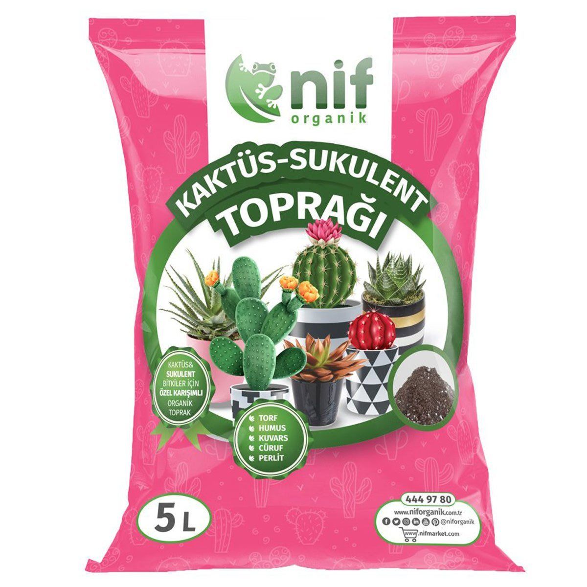 Nif Organik Kaktüs Sukulent Toprağı Özel Karışımlı Organik Toprak 5 LT