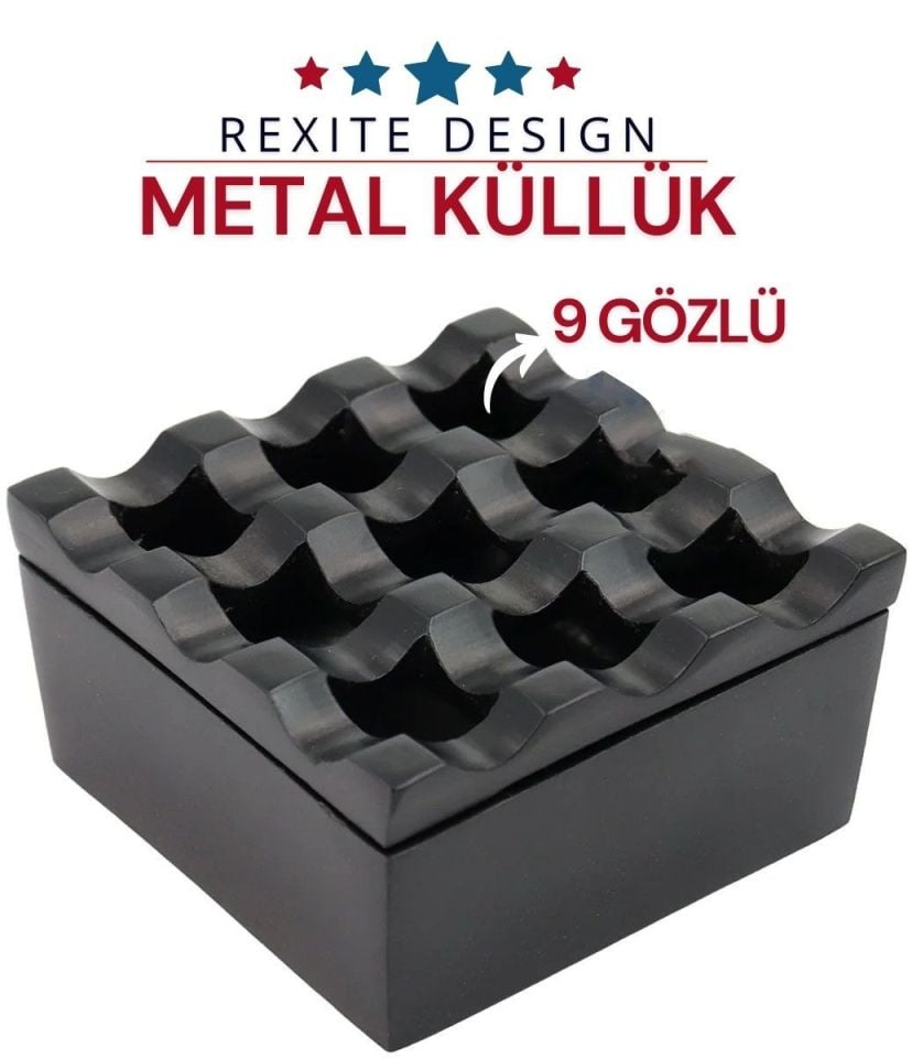 2 Adet Siyah Metal 9 Gözlü Kül Tablası